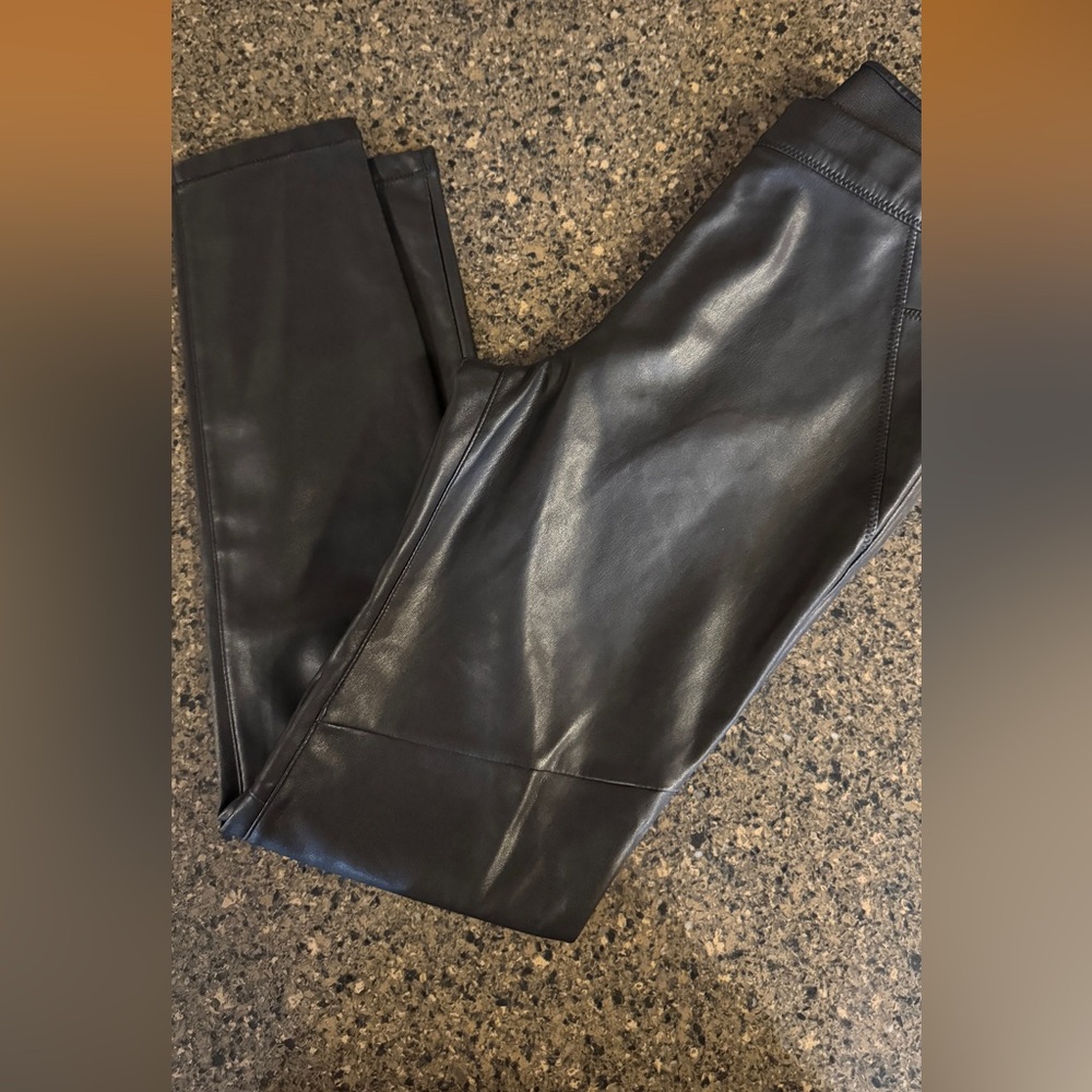 Free People Black pleather straight leg pants. Size 26
